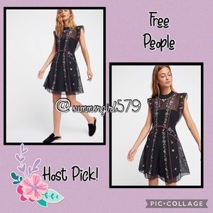 NWOT Free People Women's Riviera Embroidered Mesh Mini Dress